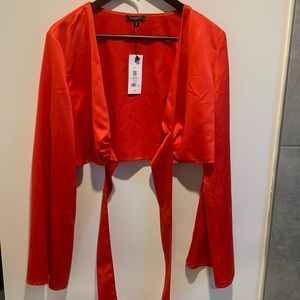 Blouse Wrap around LG SLV -Blouse Ribbon Red NWT